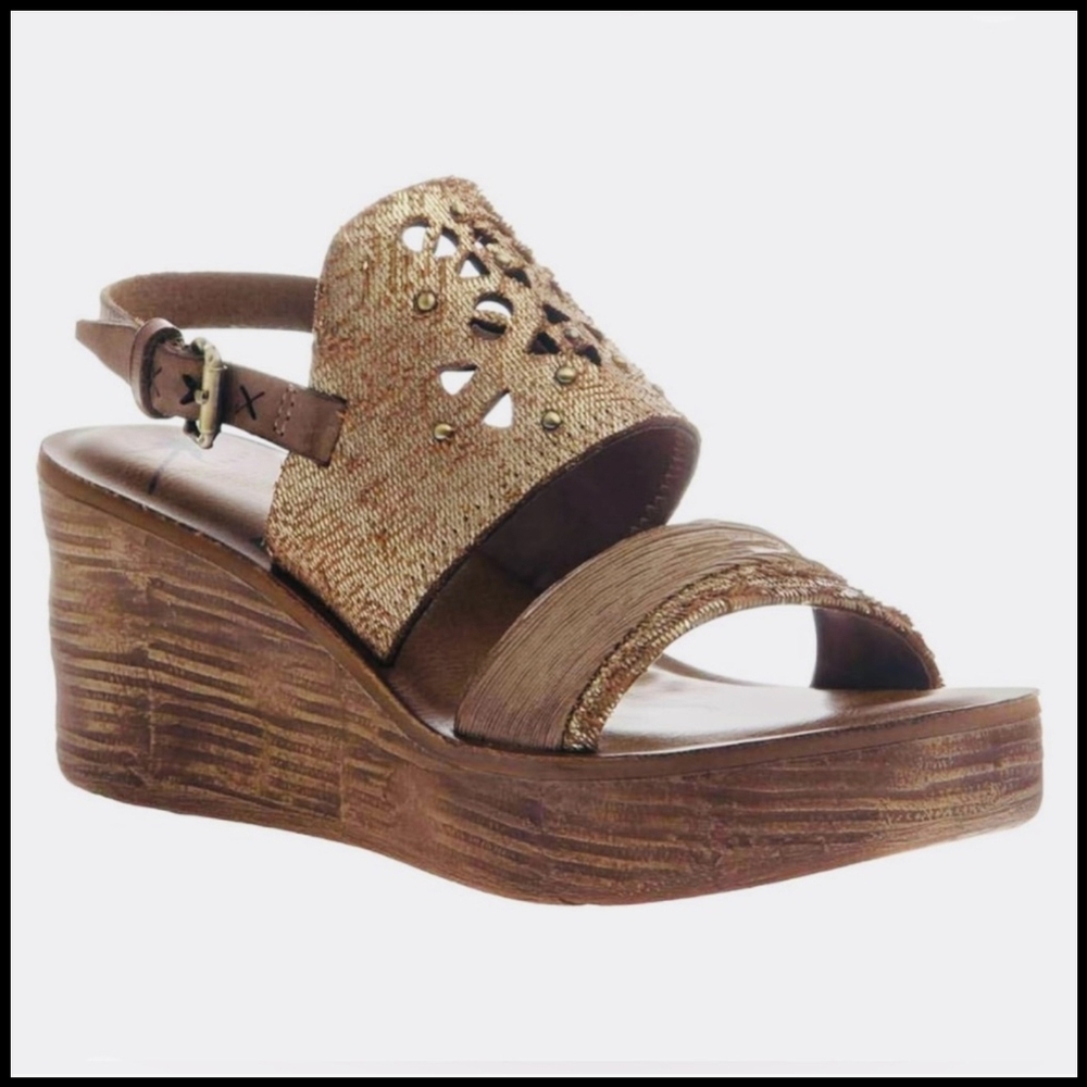 OTBT Tan Wedge Sandals with Metallic Accents